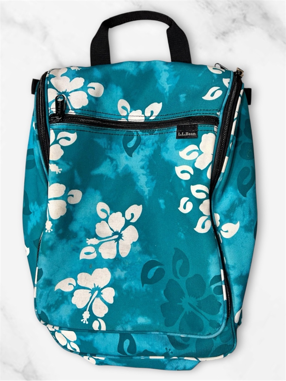 L.L. Bean Teal Hibiscus Flower Cosmetic Bag